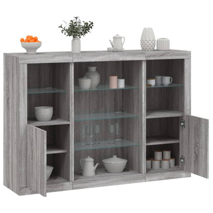 vidaXL Sideboards with LED Lights 3 pcs Grey Sonoma Engineered Wood