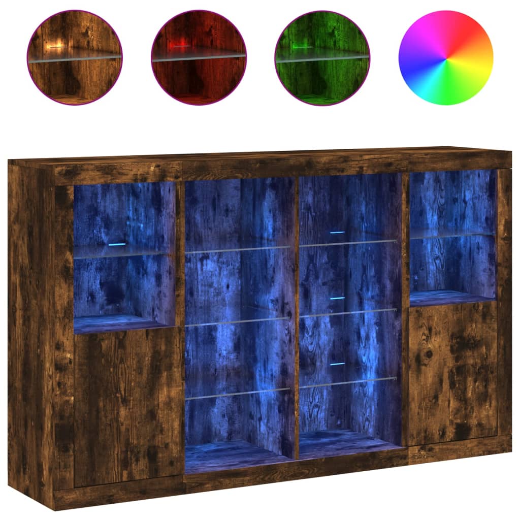 vidaXL Sideboards with LED Lights 3 pcs Smoked Oak Engineered Wood