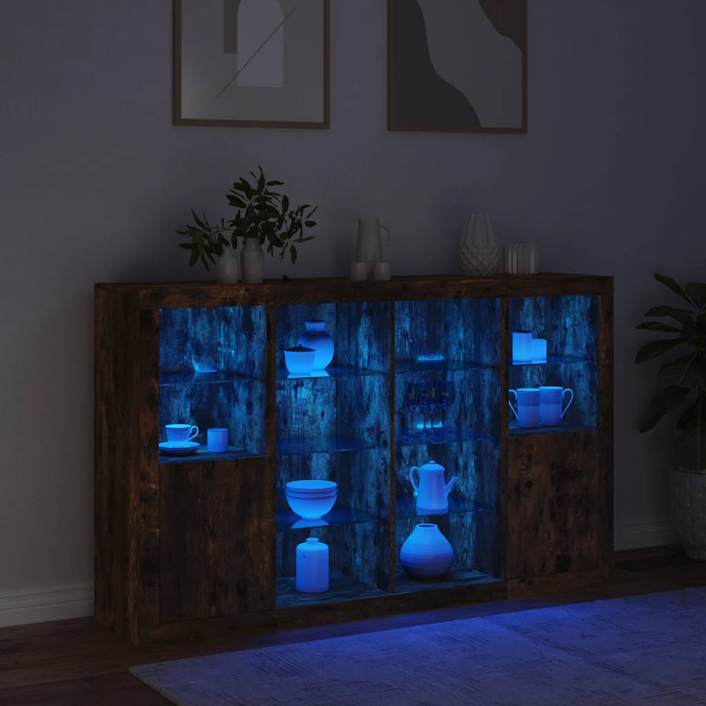 vidaXL Sideboards with LED Lights 3 pcs Smoked Oak Engineered Wood