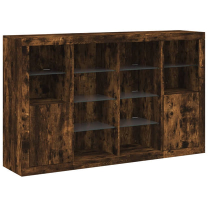 vidaXL Sideboards with LED Lights 3 pcs Smoked Oak Engineered Wood