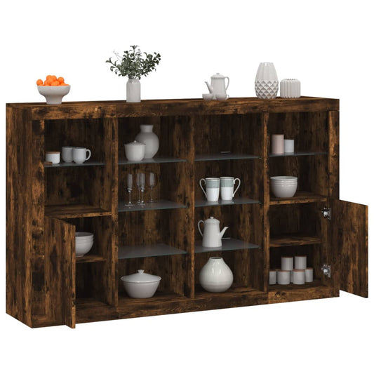 vidaXL Sideboards with LED Lights 3 pcs Smoked Oak Engineered Wood