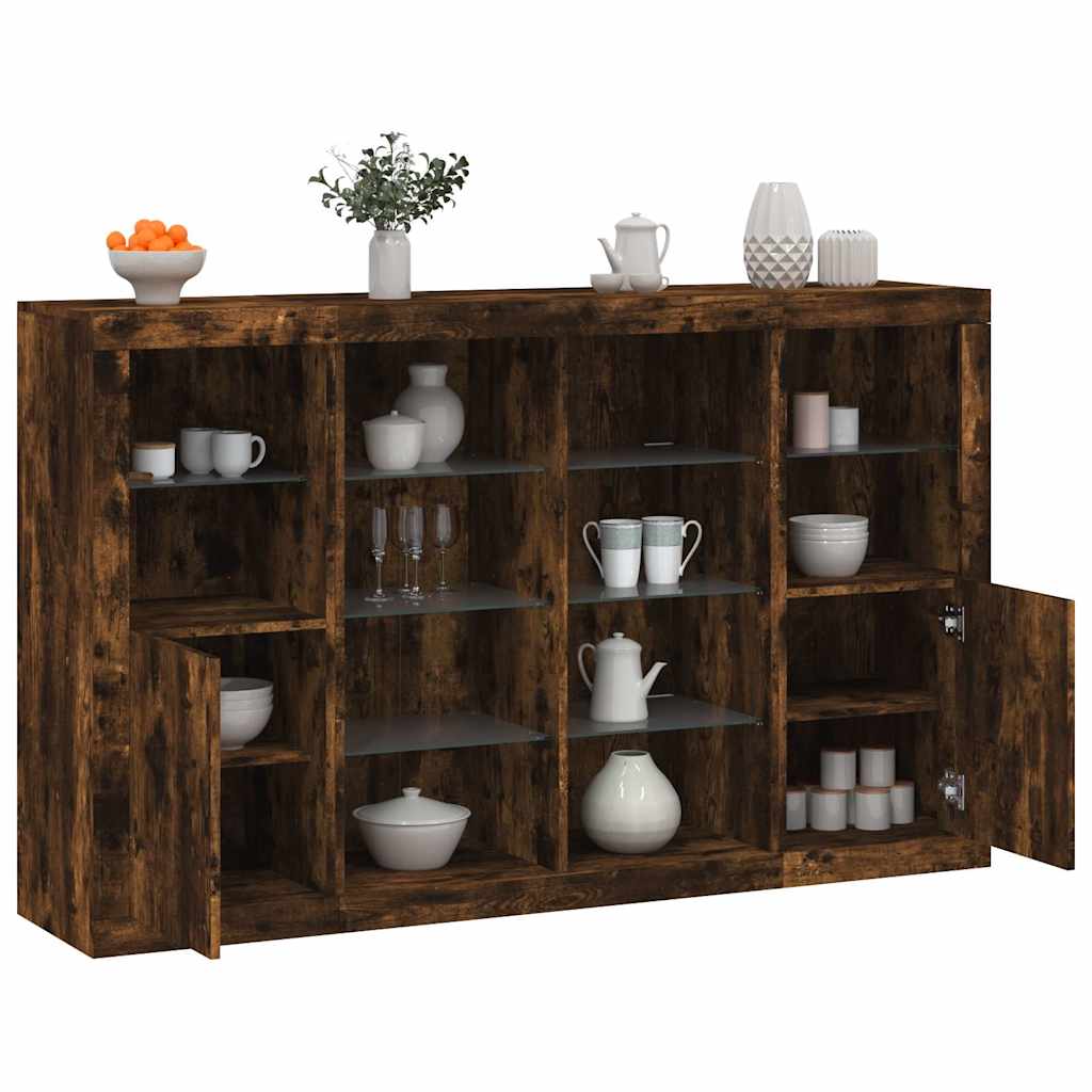 vidaXL Sideboards with LED Lights 3 pcs Smoked Oak Engineered Wood
