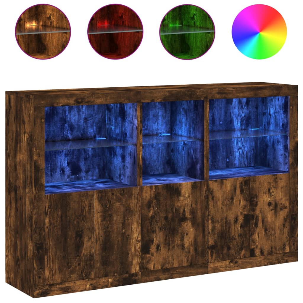 vidaXL Sideboard with LED Lights Smoked Oak 162x37x100 cm