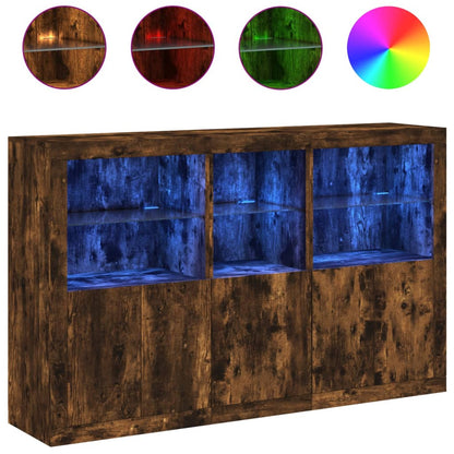 vidaXL Sideboard with LED Lights Smoked Oak 162x37x100 cm