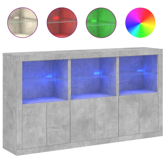 vidaXL Sideboard with LED Lights Concrete Grey 181.5x37x100 cm