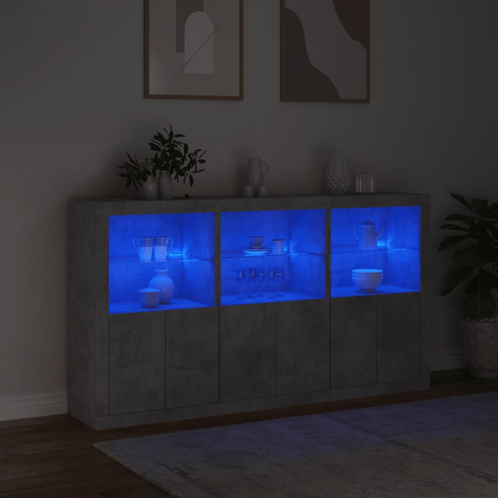 vidaXL Sideboard with LED Lights Concrete Grey 181,5x37x100 cm