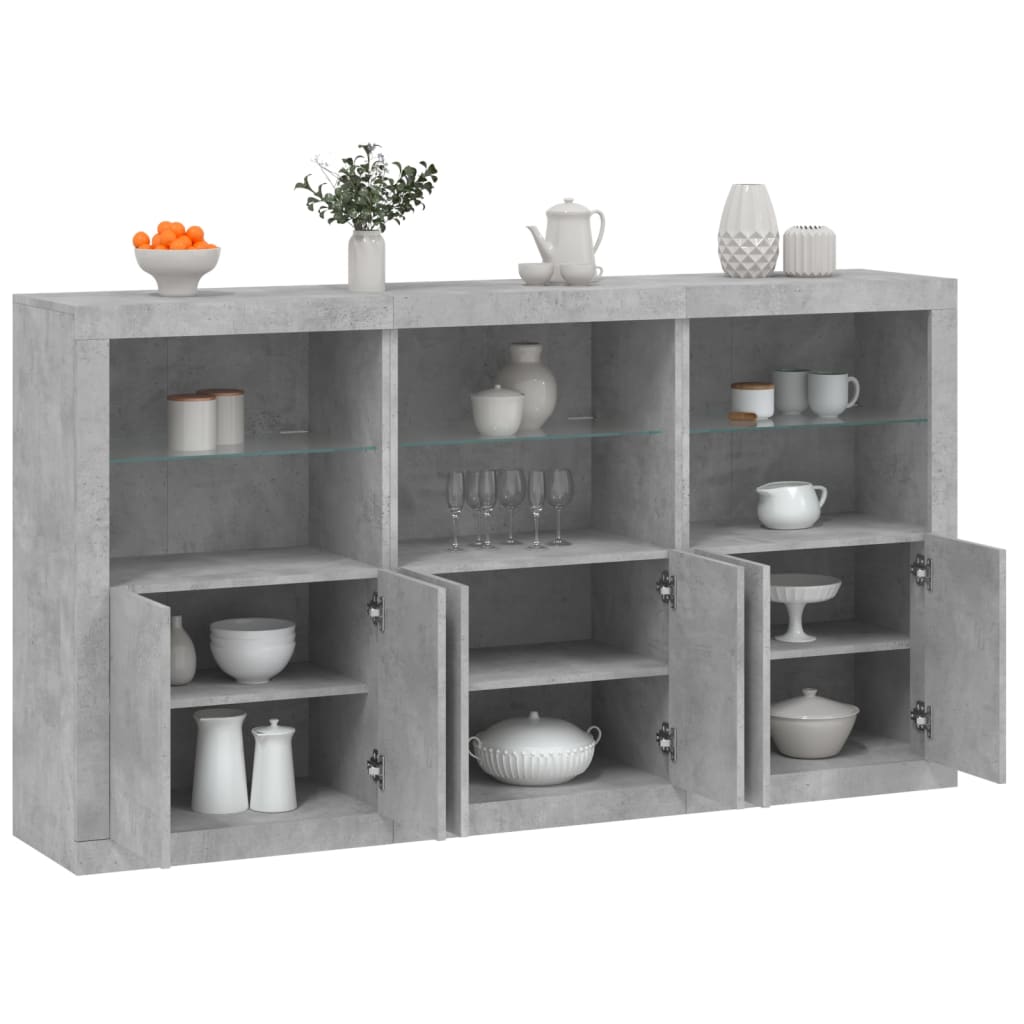 vidaXL Sideboard with LED Lights Concrete Grey 181,5x37x100 cm