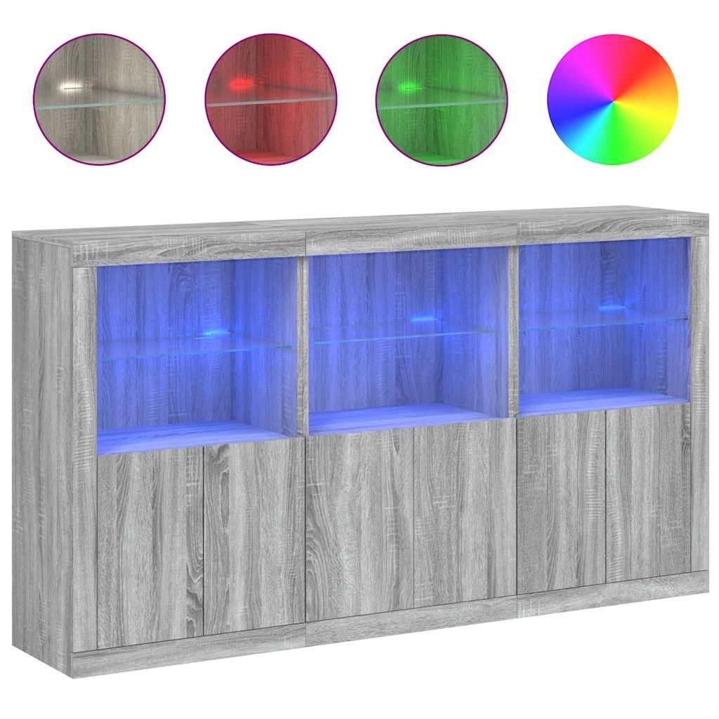 vidaXL Sideboard with LED Lights Grey Sonoma 181,5x37x100 cm