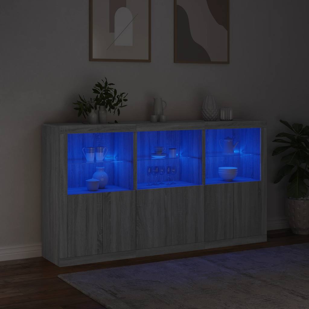 vidaXL Sideboard with LED Lights Grey Sonoma 181,5x37x100 cm
