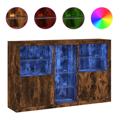 vidaXL Sideboard with LED Lights Smoked Oak 162x37x100 cm