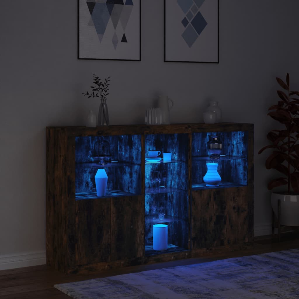 vidaXL Sideboard with LED Lights Smoked Oak 162x37x100 cm