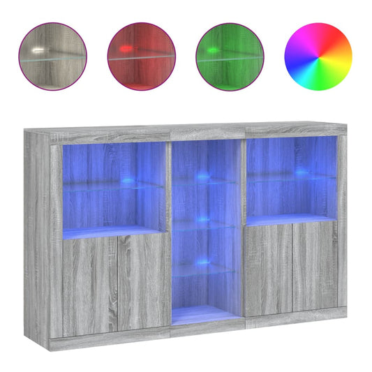 vidaXL Sideboard with LED Lights Grey Sonoma 162x37x100 cm