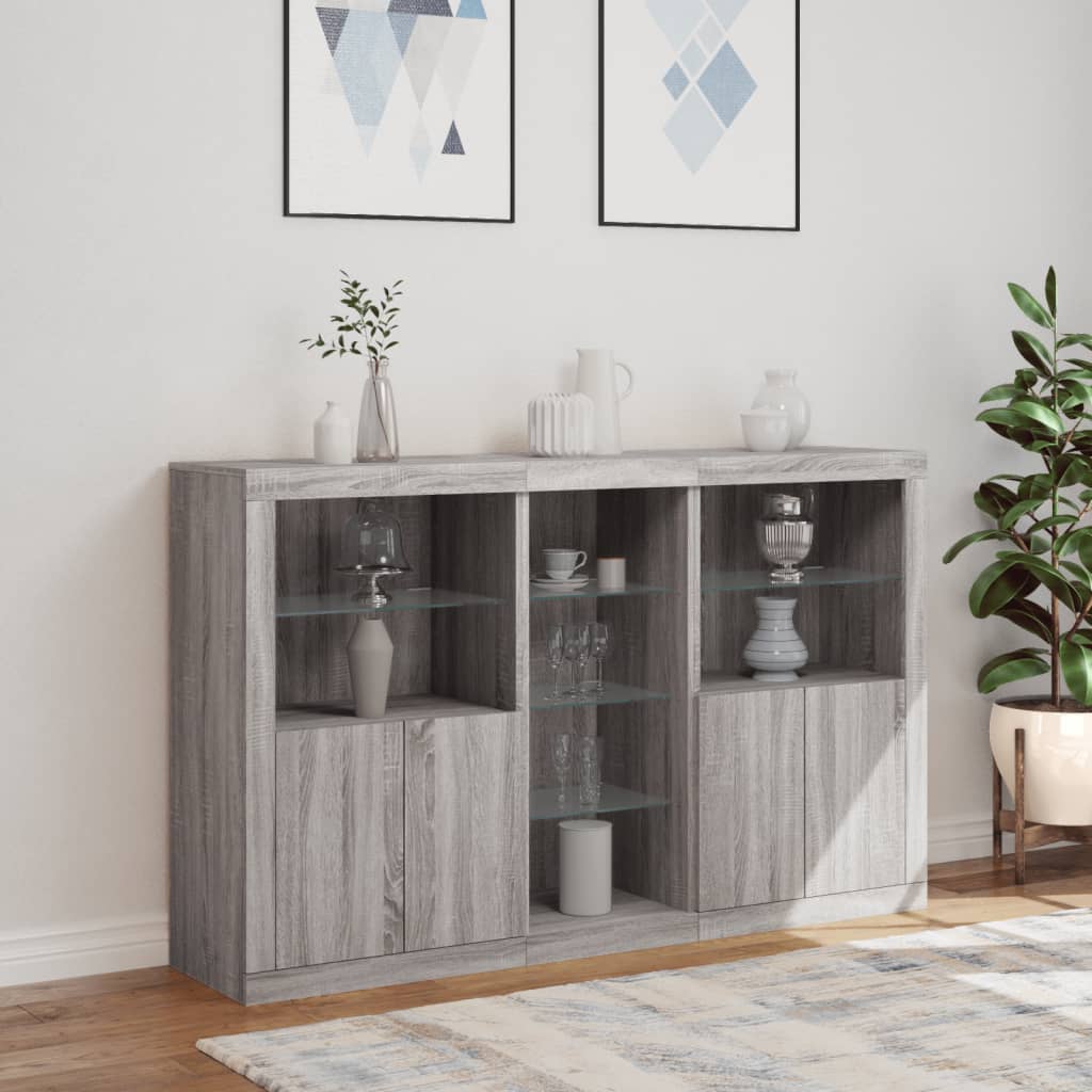vidaXL Sideboard with LED Lights Grey Sonoma 162x37x100 cm
