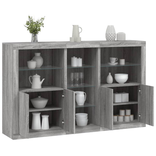 vidaXL Sideboard with LED Lights Grey Sonoma 162x37x100 cm