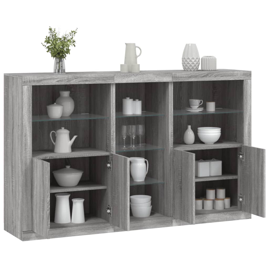 vidaXL Sideboard with LED Lights Grey Sonoma 162x37x100 cm