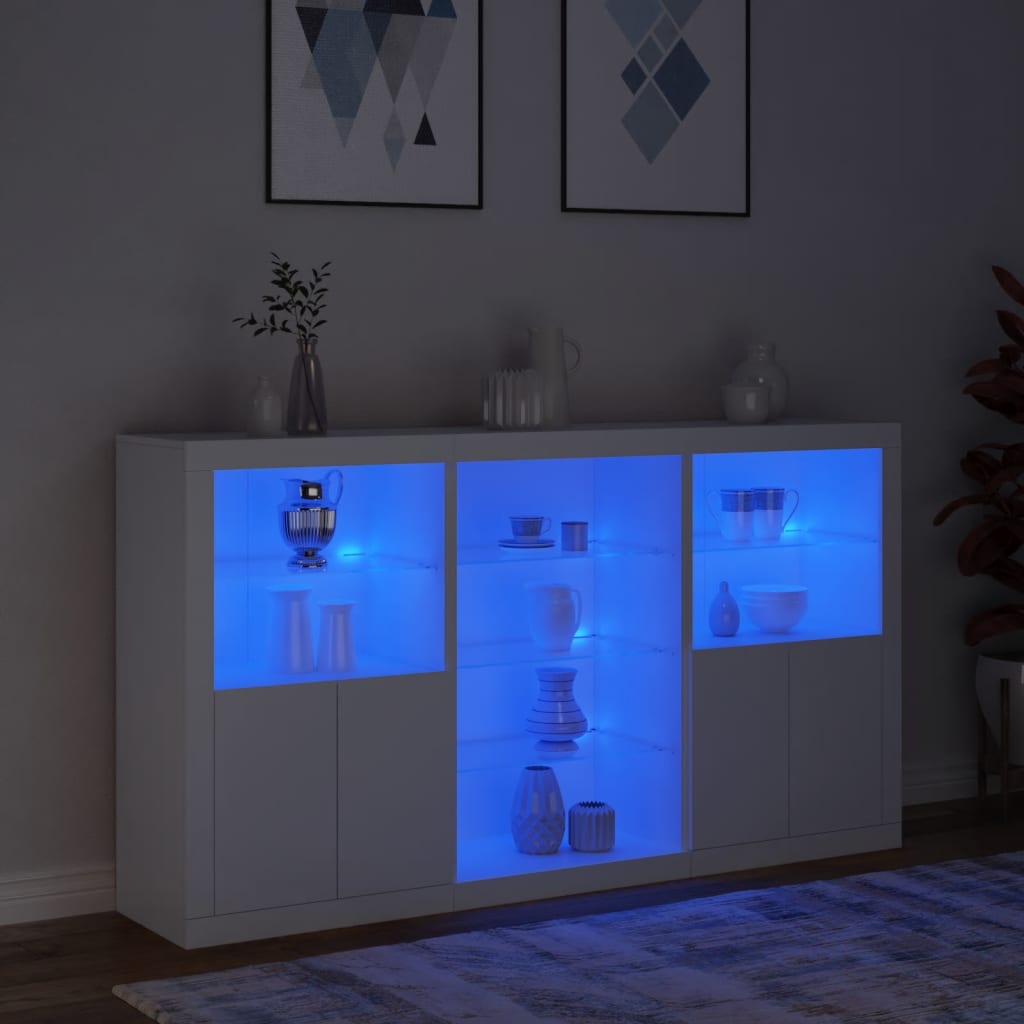 vidaXL Sideboard with LED Lights White 181.5x37x100 cm