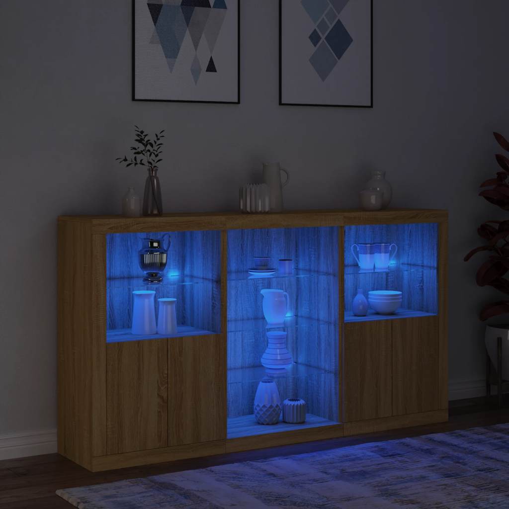 vidaXL Sideboard with LED Lights Sonoma Oak 181,5x37x100 cm