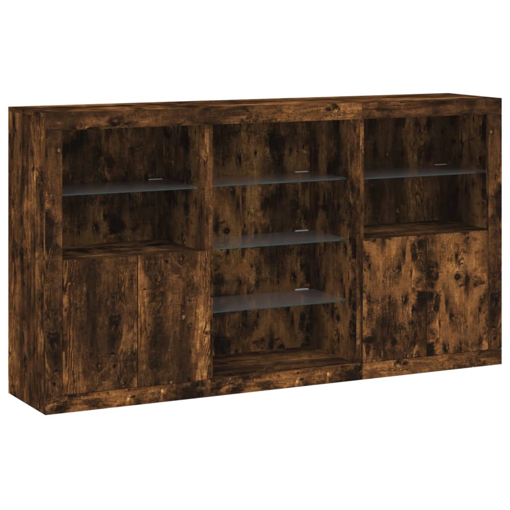 vidaXL Sideboard with LED Lights Smoked Oak 181,5x37x100 cm