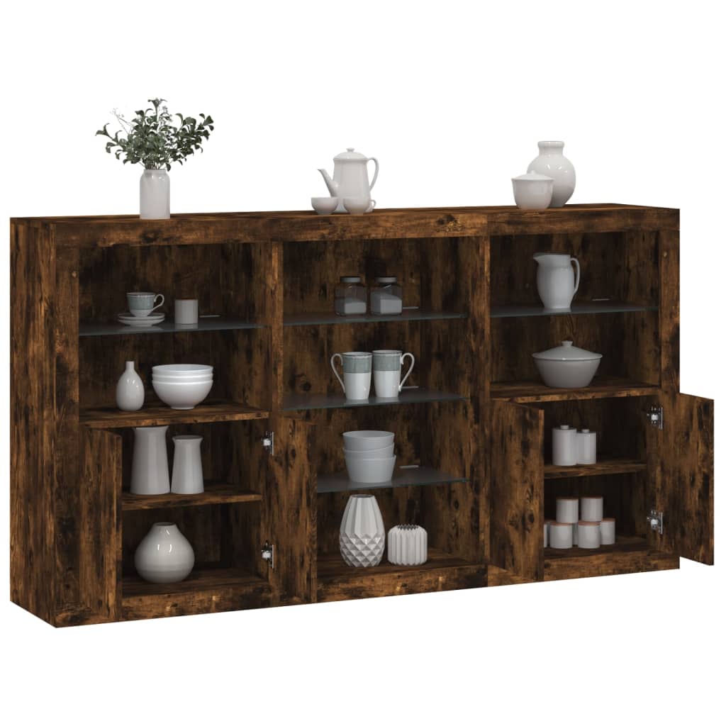 vidaXL Sideboard with LED Lights Smoked Oak 181,5x37x100 cm