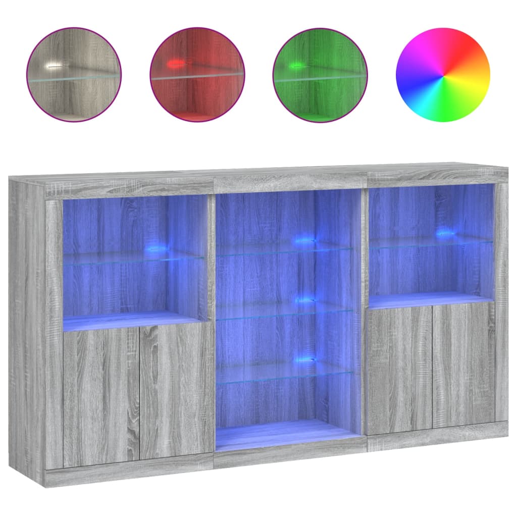 vidaXL Sideboard with LED Lights Grey Sonoma 181,5x37x100 cm