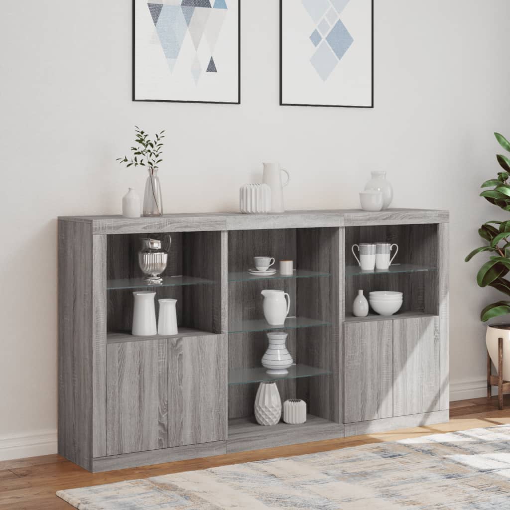 vidaXL Sideboard with LED Lights Grey Sonoma 181,5x37x100 cm
