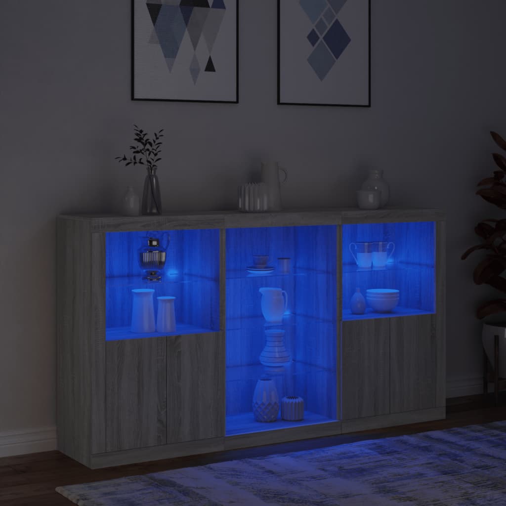 vidaXL Sideboard with LED Lights Grey Sonoma 181.5x37x100 cm