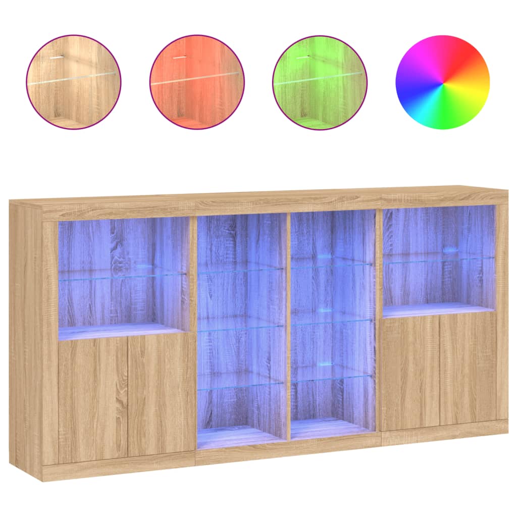 vidaXL Sideboard with LED Lights Sonoma Oak 202x37x100 cm