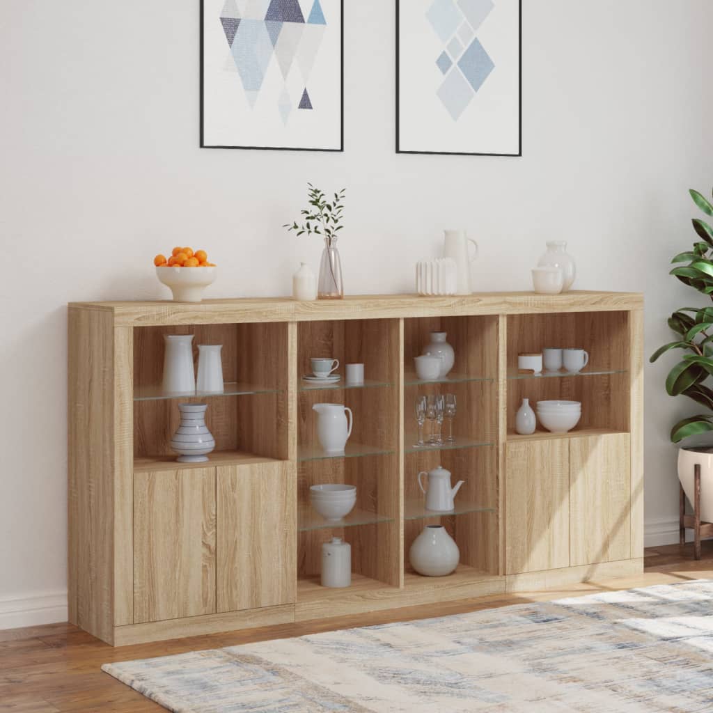 vidaXL Sideboard with LED Lights Sonoma Oak 202x37x100 cm