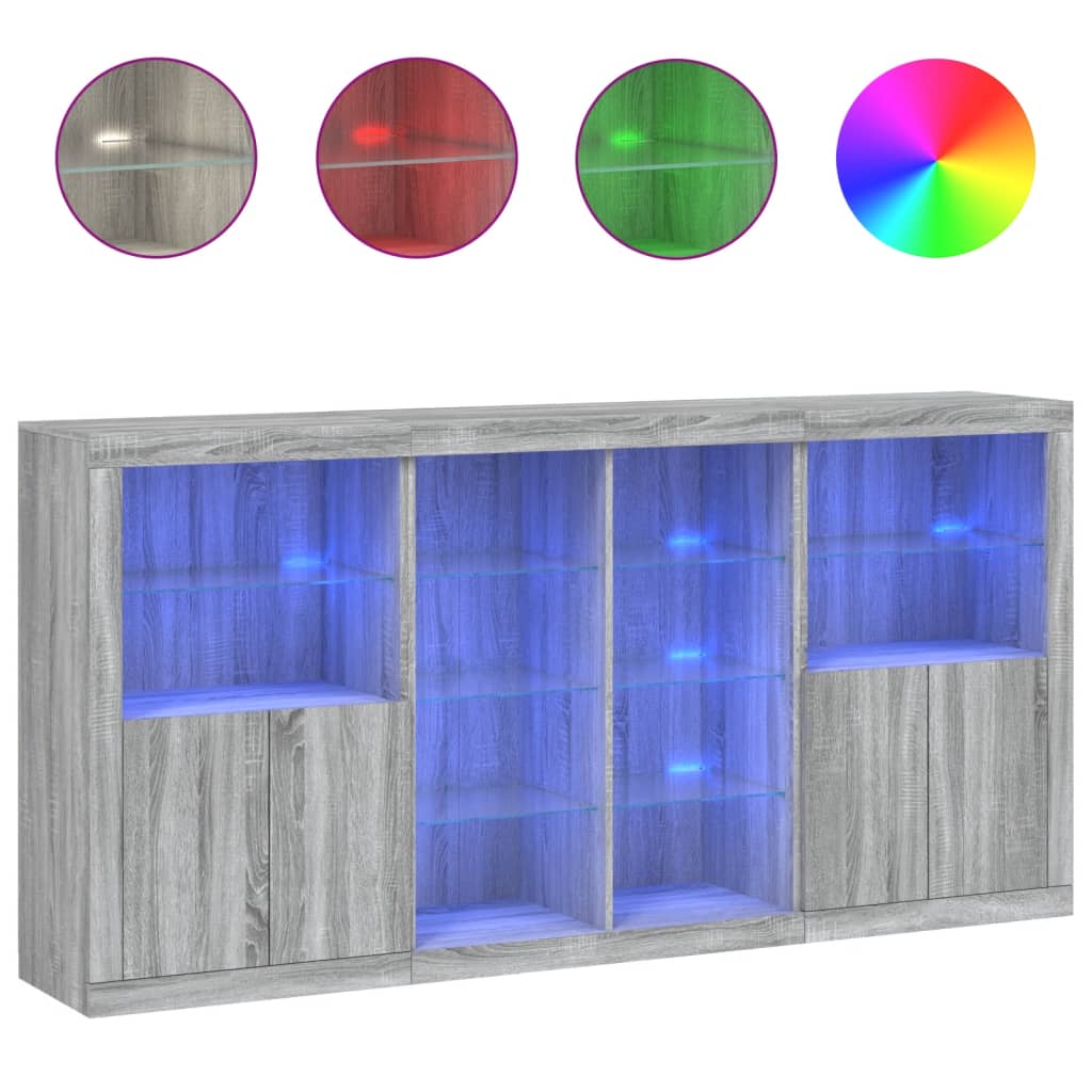 vidaXL Sideboard with LED Lights Grey Sonoma 202x37x100 cm
