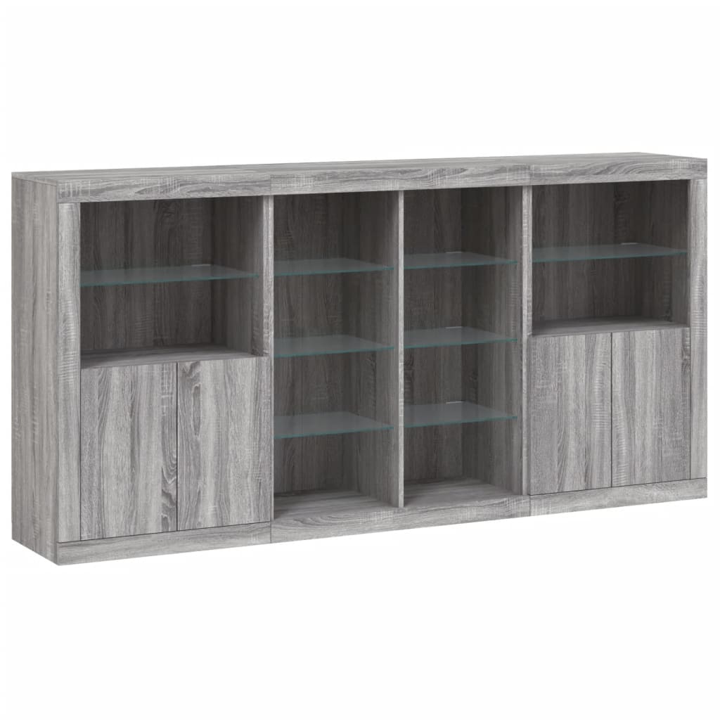 vidaXL Sideboard with LED Lights Grey Sonoma 202x37x100 cm