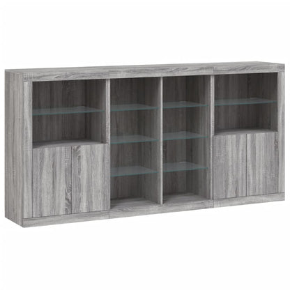 vidaXL Sideboard with LED Lights Grey Sonoma 202x37x100 cm