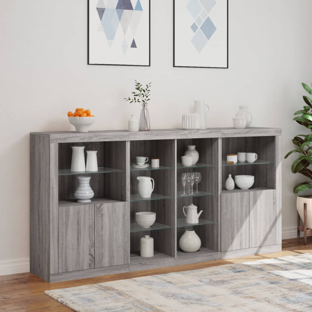 vidaXL Sideboard with LED Lights Grey Sonoma 202x37x100 cm