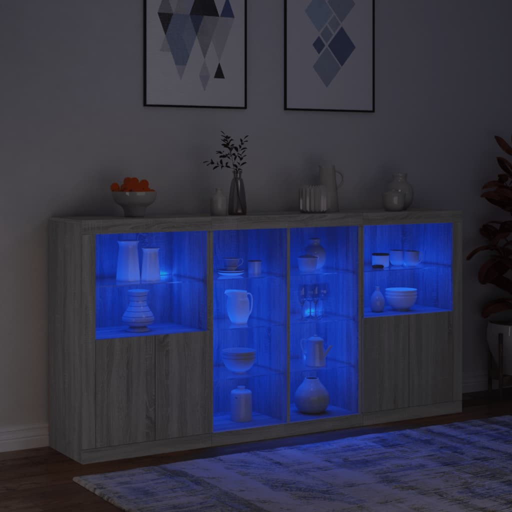 vidaXL Sideboard with LED Lights Grey Sonoma 202x37x100 cm