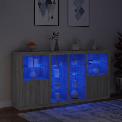 vidaXL Sideboard with LED Lights Grey Sonoma 202x37x100 cm