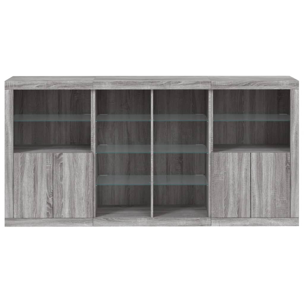 vidaXL Sideboard with LED Lights Grey Sonoma 202x37x100 cm