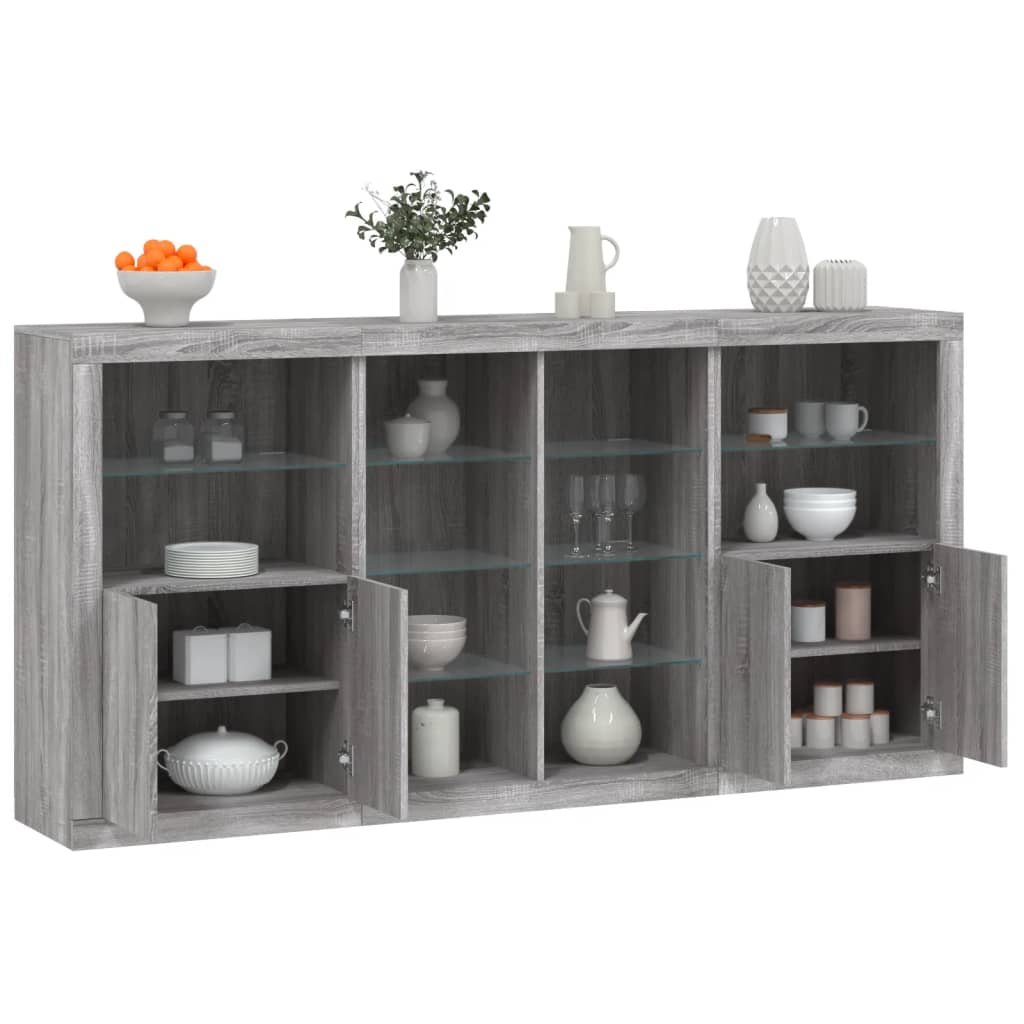 vidaXL Sideboard with LED Lights Grey Sonoma 202x37x100 cm