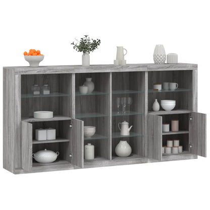 vidaXL Sideboard with LED Lights Grey Sonoma 202x37x100 cm
