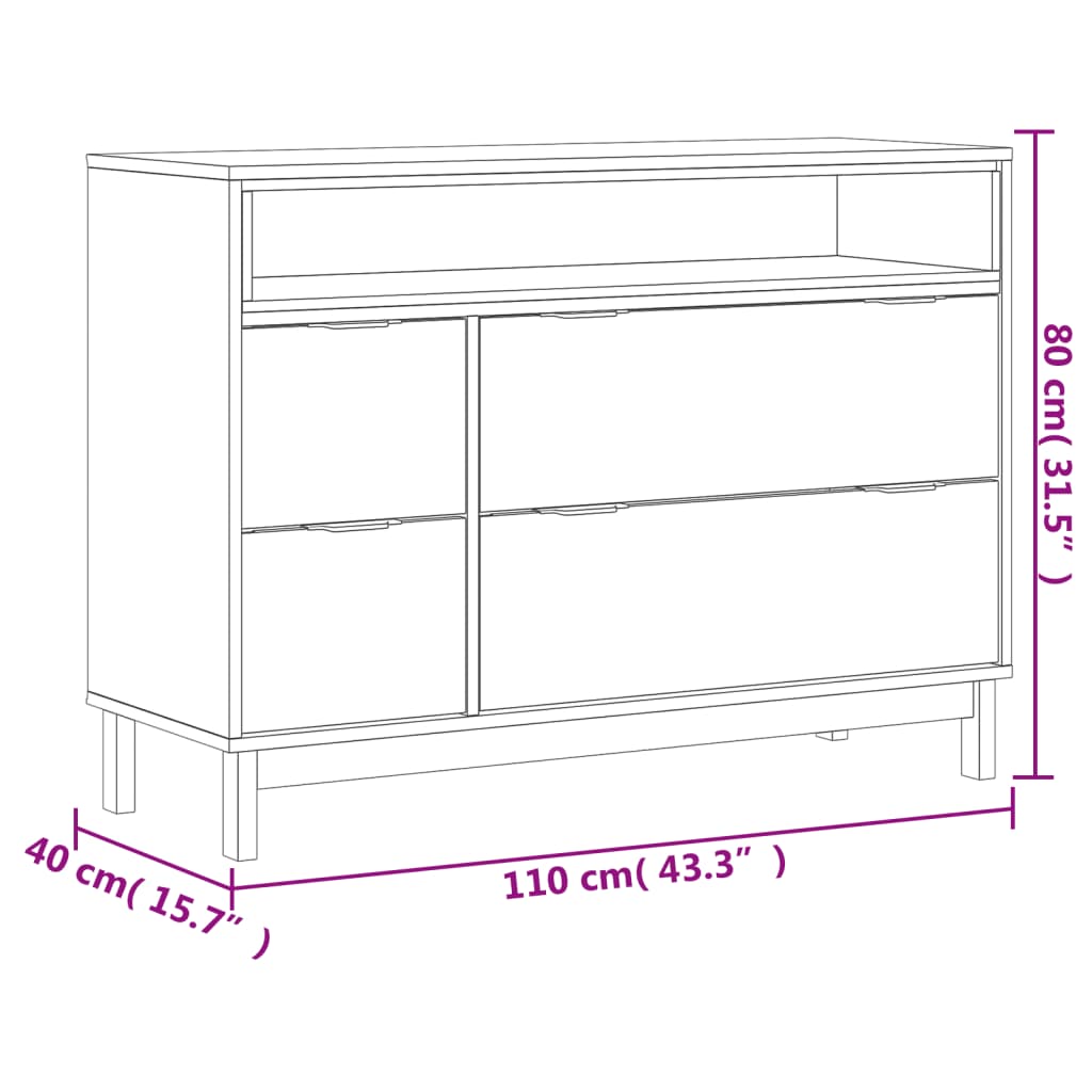 vidaXL Drawer Cabinet FLAM 110x40x80 cm Solid Wood Pine