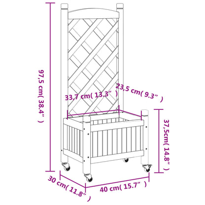 vidaXL Planter with Trellis and Wheels Brown Solid Wood Fir