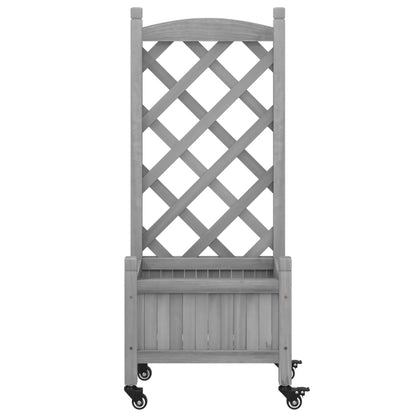 vidaXL Planter with Trellis and Wheels Grey Solid Wood Fir