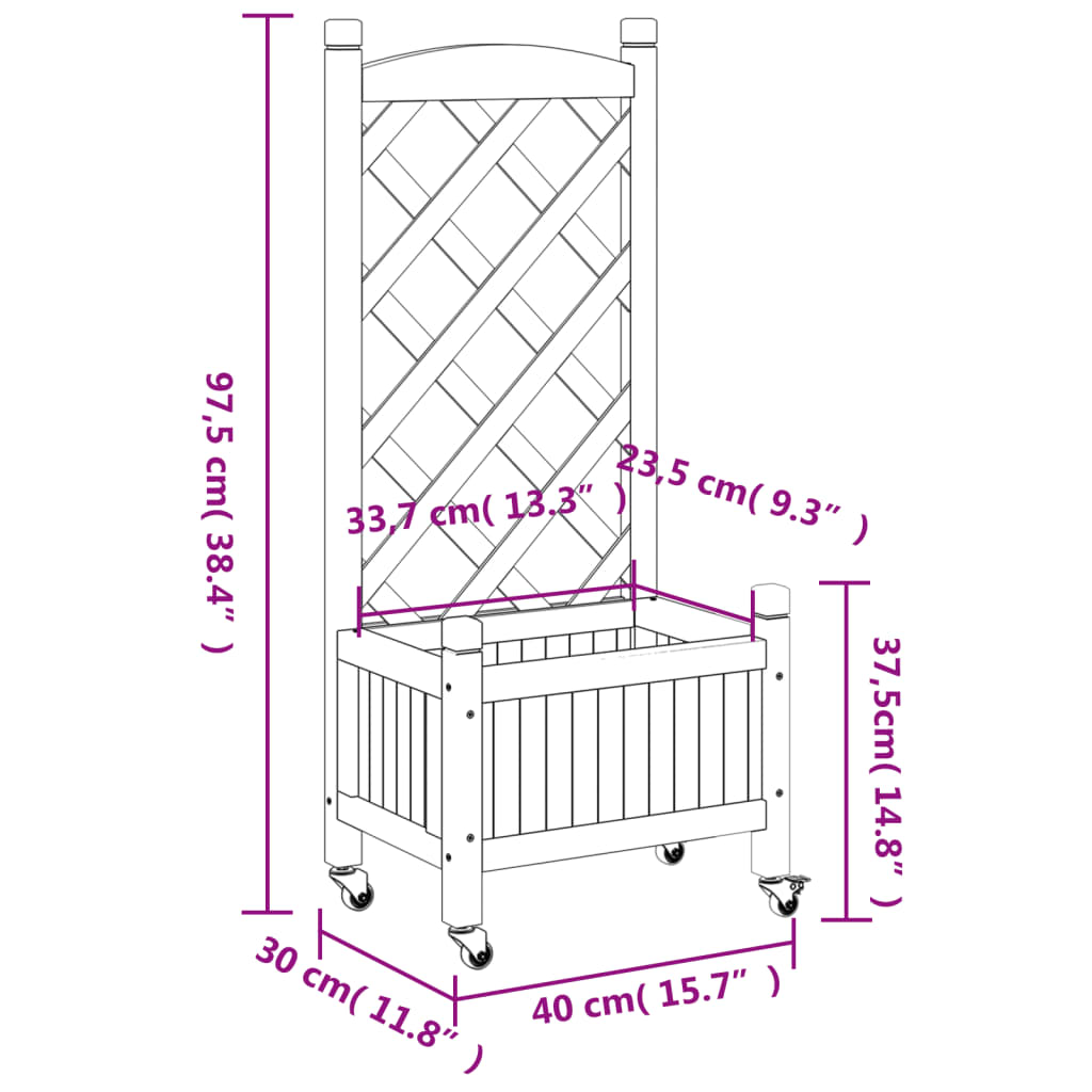 vidaXL Planter with Trellis and Wheels Grey Solid Wood Fir