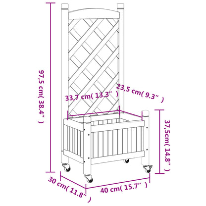 vidaXL Planter with Trellis and Wheels Grey Solid Wood Fir