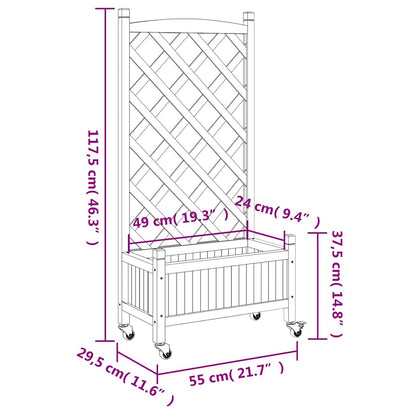 vidaXL Planter with Trellis and Wheels Black Solid Wood Fir