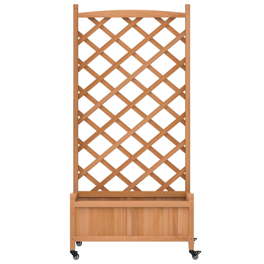 vidaXL Planter with Trellis and Wheels Brown Solid Wood Fir