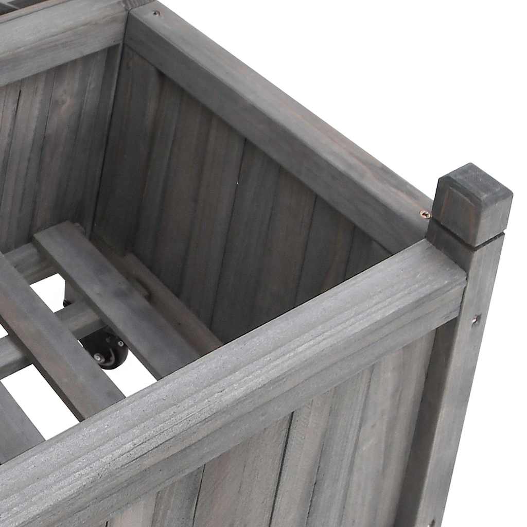 vidaXL Planter with Trellis and Wheels Grey Solid Wood Fir