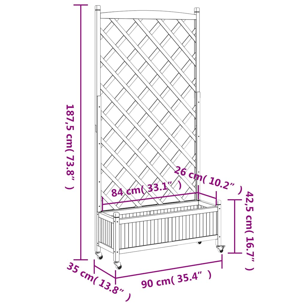 vidaXL Planter with Trellis and Wheels Grey Solid Wood Fir