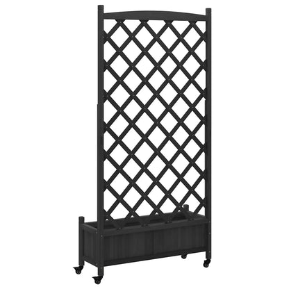 vidaXL Planter with Trellis and Wheels Black Solid Wood Fir