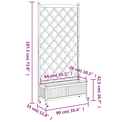 vidaXL Planter with Trellis and Wheels Black Solid Wood Fir