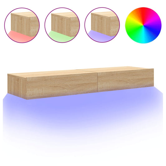 vidaXL 2 Piece TV Cabinet Set with LED Lights Sonoma Oak 60x35x15,5 cm