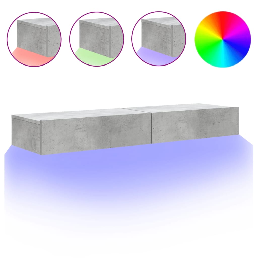 vidaXL 2 Piece TV Cabinet Set with LED Lights Concrete Grey 60x35x15,5 cm
